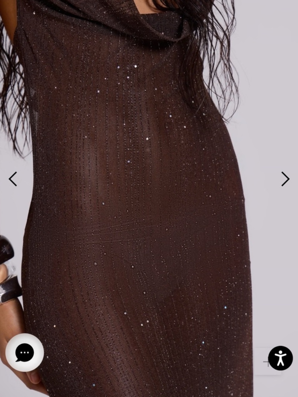 Jaded London Moara Knit Plunge Maxi Dress in Brown with Sparkle - Picture 4 of 7